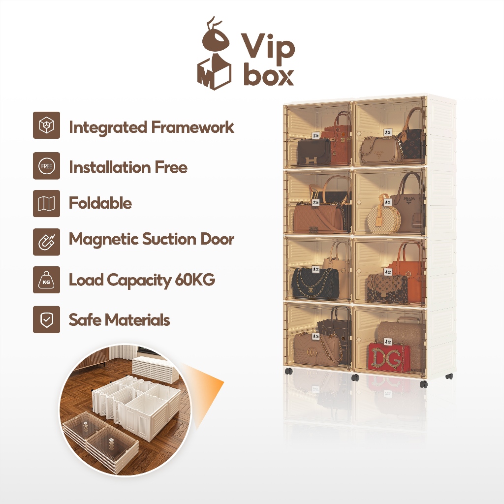 ANTBOX  ตู้เก็บรองเท้า ตู้โชว์กระเป๋า ตู้เก็บของ โชว์ของ เอนกประสงค์ ติดตั้งง่าย พับเก็บได้ แข็งแรง 