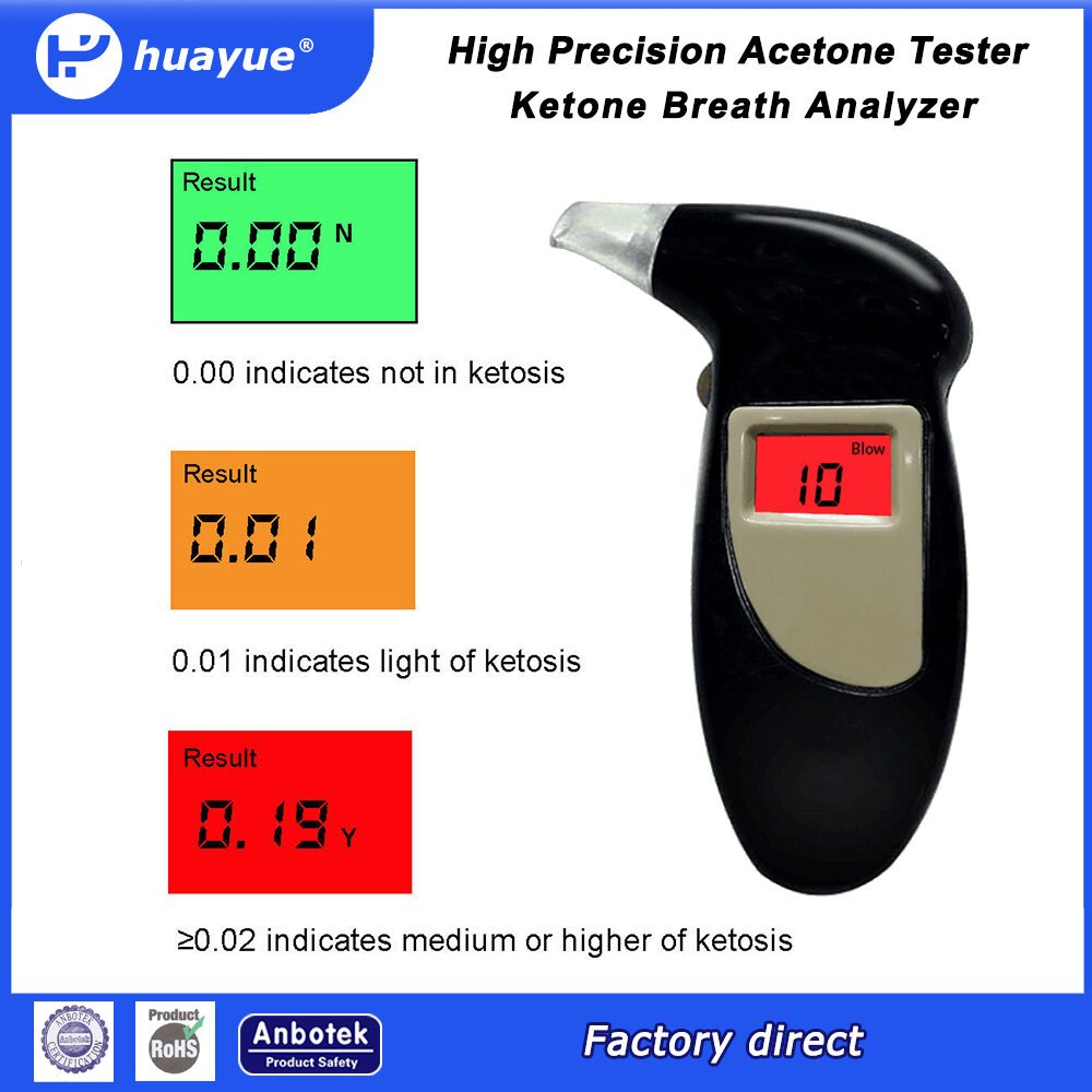 Ketone Breath Analyzer อุปกรณ์ตรวจวัดสุขภาพ Digital Ketone พร้อมหลอดเป่า 10 ชิ้นมปาeath Meter ติดตามสKT-68AS ถานะ Ketosisกเป่า 10 ชิ้น)