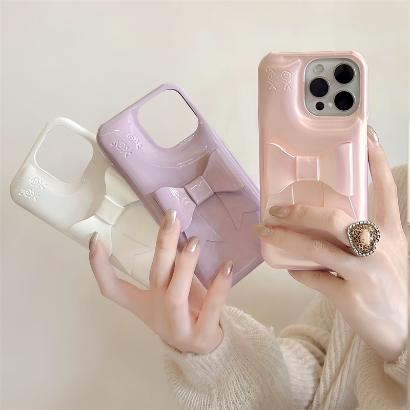 แฟชั่นหนัง Faux bow สบู่ hardshell เคสโทรศัพท์สําหรับ iPhone16 Pro Max 15 Pro Max 14 Pro Max 13 13PRO 13PROMAX 12PRO 12PROMAX