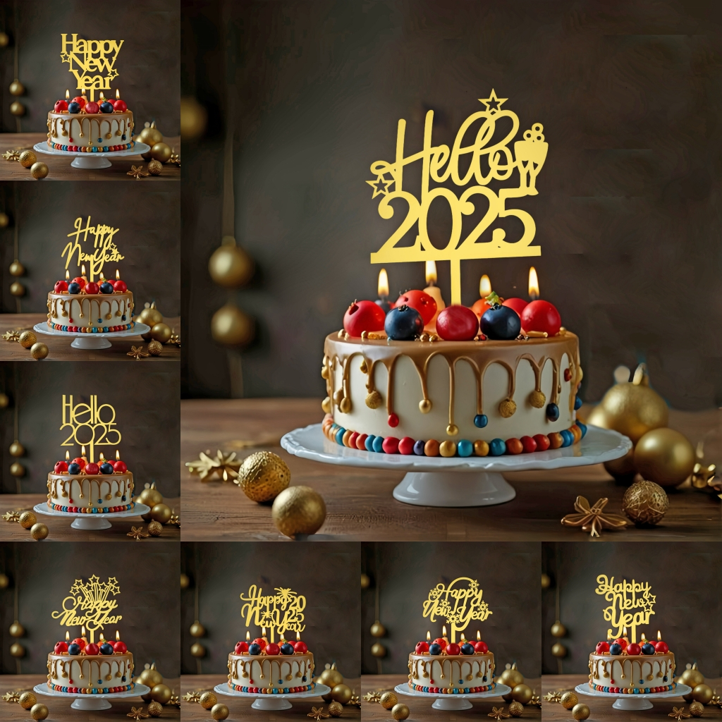 10 ชิ้นท็อปเปอร์เค้กสวัสดีปีใหม่, สวัสดี 2025 ปีใหม่ ท็อปเปอร์ ตกแต่งเค้กสําหรับปาร์ตี้ธีมปีใหม่