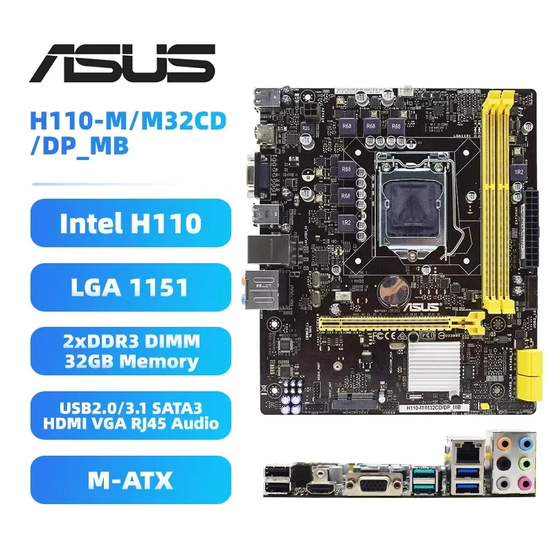 ใช้ Intel H110 เมนบอร์ด ASUS H110-M/M32CD/DP_MB LGA1151 DDR3 สําหรับ Intel Core i3-6100,i5-6500/6600