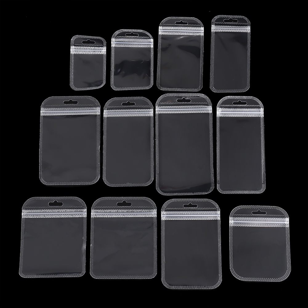 St. kunkka 50PCS โปร่งใส ถุงพลาสติก Ziplock  ถุงพลาสติก PVC ถุงซีลพลาสติกพร้อมรูแขวนสําหรับบรรจุภัณฑ์ของขวัญถุงห่อของขวัญ