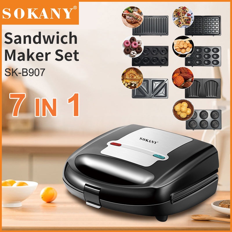SOKANY 7in1 เครื่องทําวาฟเฟิล เครื่องอาหารเช้า เครื่องทําขนมไข่ สามารถทำโดนัท วาฟเฟิล คุกกี้ได้