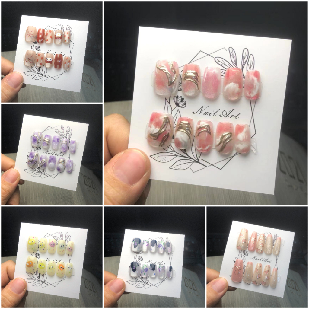 ใหม่handmade 10 ชิ้นเล็บปลอมสั้นพร้อมการออกแบบตาแมว,สีทึบและเล็บปลอมที่เรียบง่ายพร้อมเจลเยลลี่