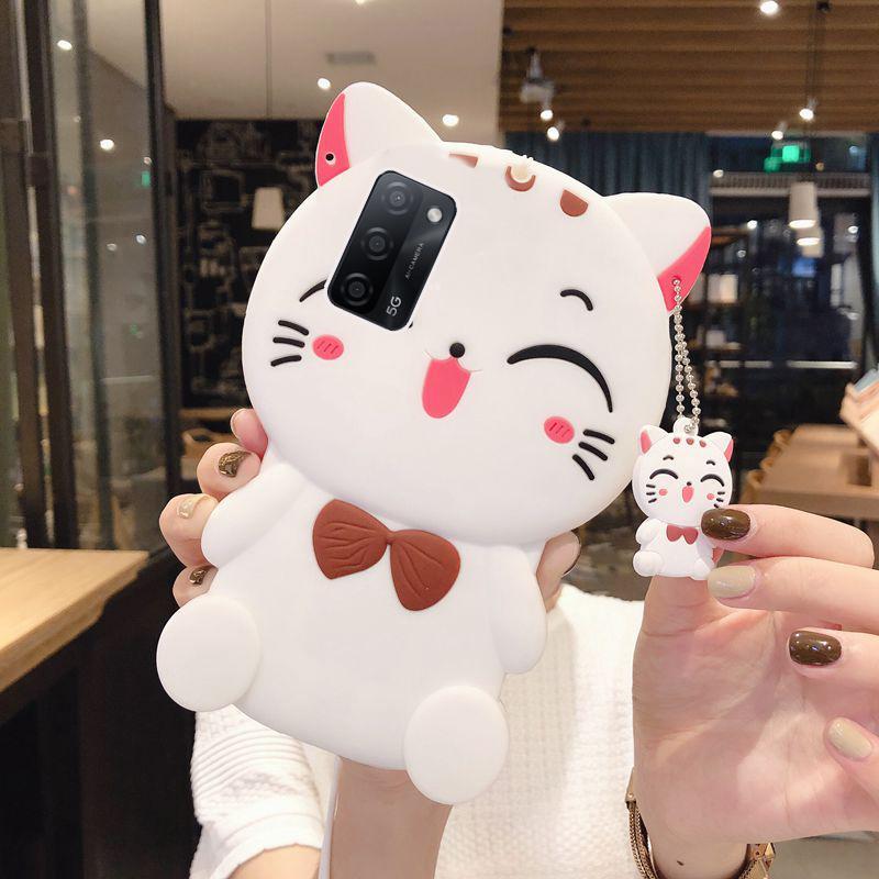 ปลอกสําหรับ OPPO A54 4G A74 5G A16 A57 4G A77 A97 5G A98 5G A56 5G A55 5G A53S 5G A1 Pro, Lucky Cat Fortune Cat น่ารักซิลิโคน Kitty Bow