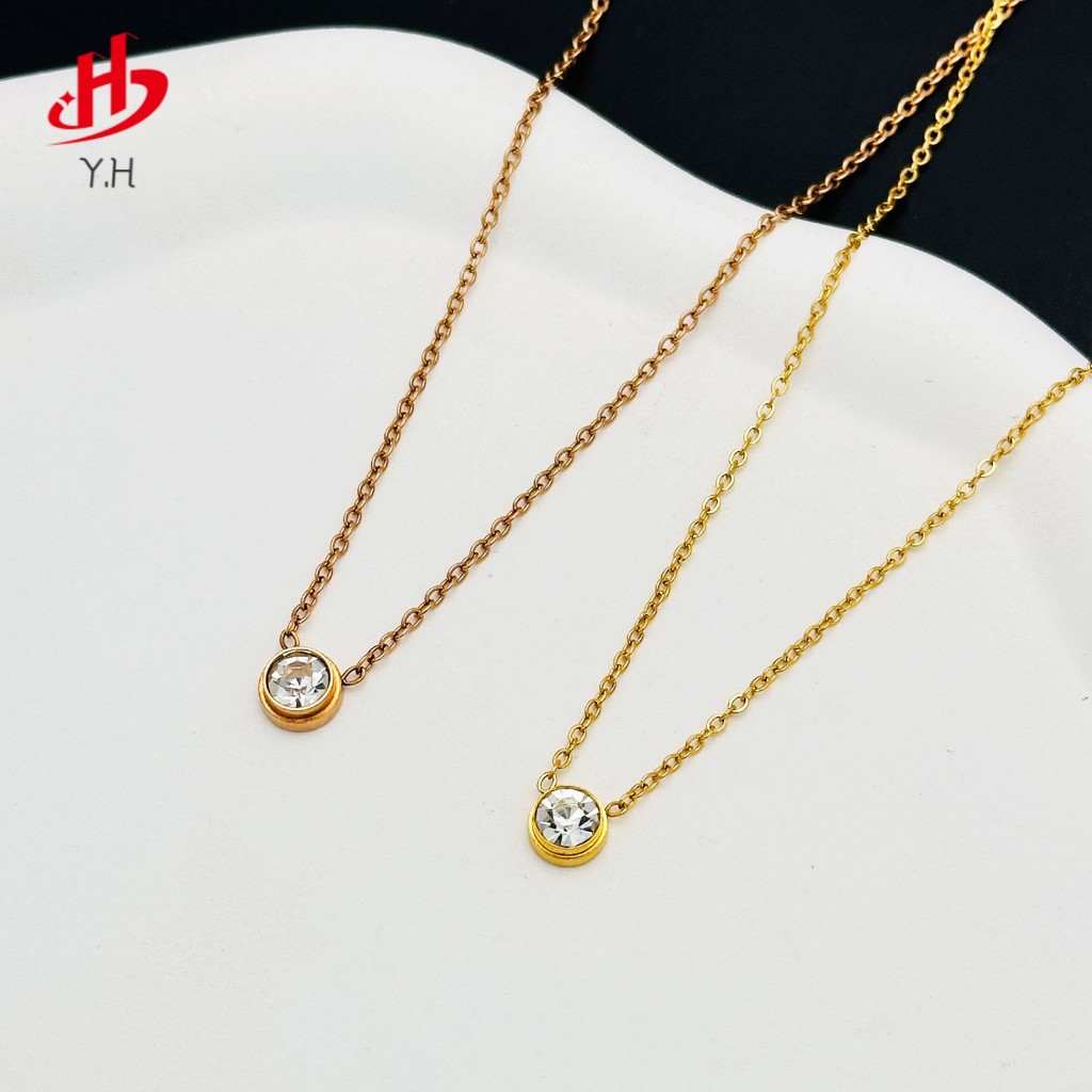 ⭐Y.H⭐ มินิ เพชร สีทอง 18K สร้อยคอสแตนเลส
