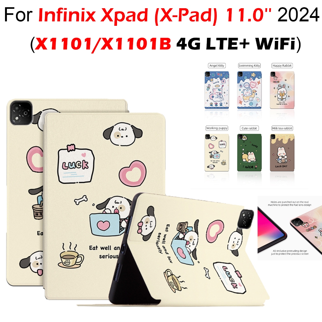 ปลอกสําหรับ Infinix XPAD 11.0 นิ้ว 2024 X1101 X1101B รูปแบบน่ารักแท็บเล็ตหนัง PU ฝาครอบฟังก์ชั่นกันเ