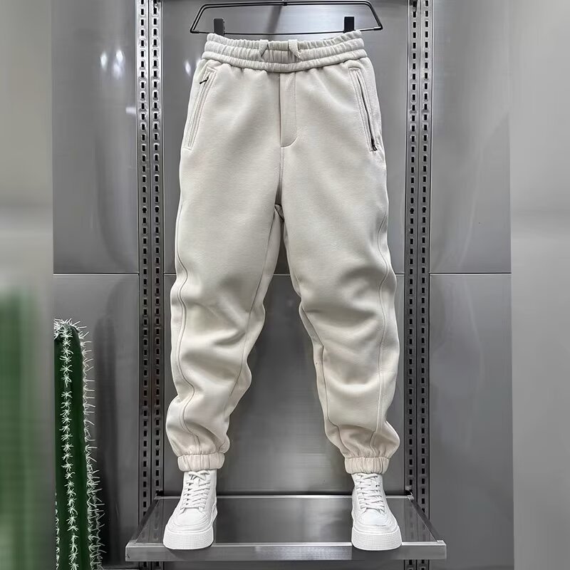 ฤดูใบไม้ร่วงกระเป๋าซิป Drawstring กีฬา Sweatpants ผู้ชาย All-Match สีทึบกางเกงลําลองผู้ชาย Slim-fit Drawstring Harem กางเกง