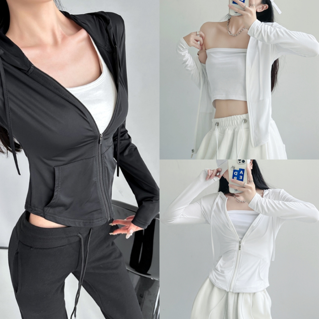 Luna Shop คาร์ดิแกนมีฮู้ดแขนยาวสไตล์ความปรารถนาอันบริสุทธิ์ เทรนด์เสื้อแจ็คเก็ตตัวสั้นทรงบาง ins