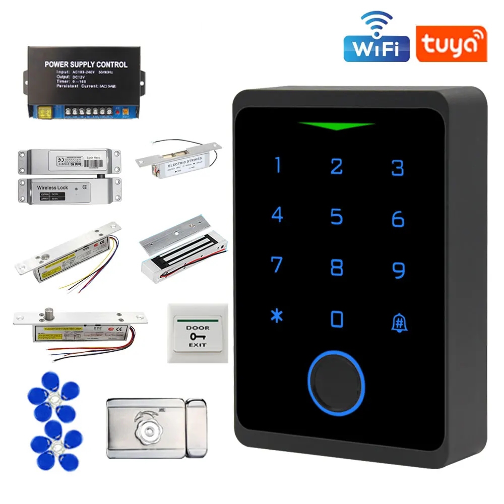 Tuya Wifi RFID Access Control System ชุดลายนิ้วมือประตูเปิดสมาร์ท Home Security ดิจิตอลอิเล็กทรอนิกส์แม่เหล็กประตูล็อคชุด