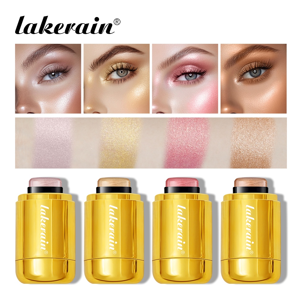 Lakerain 4 สี Pocket Highlight Contour Stick Highlighter และ Beauty Wand Blush Face Brightening Shaping Soft Smooth Naturally Shimmer Contour Bronzer Face แต่งหน้า