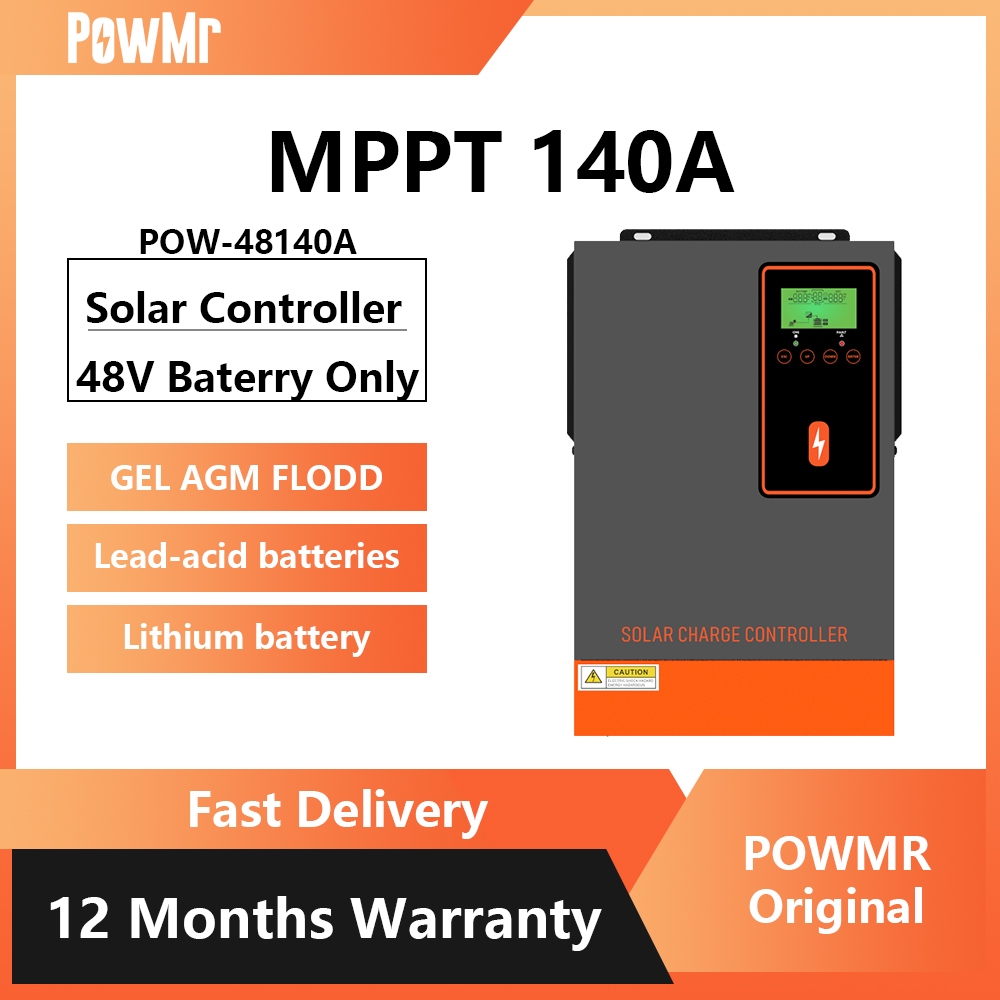 PowMr 140A MPPT ควบคุมการประจุพลังงานแสงอาทิตย์ ตัวควบคุมแบตเตอรี่ 48V พร้อมจอแอลซีดีอินพุตแรงดันสูง PV สูงสุด 500V สำหรับการจัดเก็บพลังงาน เครื่องชาร์จแบตเตอรี่ 48V AMG Flood LI ผู้ใช้