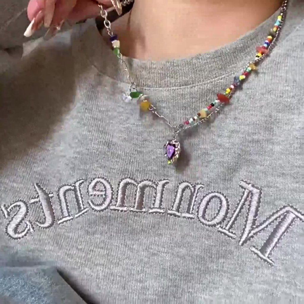 แฟชั่น Cool Boho หินธรรมชาติที่มีสีสันคริสตัลหัวใจจี้สร้อยคอ Choker Chain เครื่องประดับของขวัญสําหรับผู้หญิง