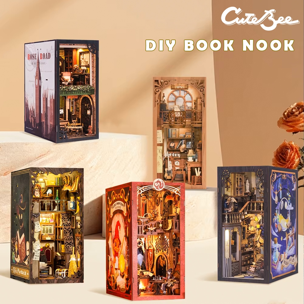 CUTEBEE DIY ที่กั้นหนังสือ Book Nook Kit 3Dบ้านตุ๊กตา โมเดลบ้าน บ้านของเล่น
