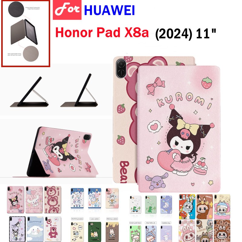 สําหรับhuawei Honor Pad X8A X8A (2024) 11 "แท็บเล็ตหนังผ้าวัสดุสําหรับHonor PadX8a 11 "รูปแบบน่ารักกรณีเหงื่อหลักฐานลื่นหนังFlip