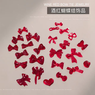 Rou Bao 50 ชิ้นเล็บผสมไวน์แดงโบว์หลายสไตล์ Girly 3D เรซิ่นเล็บ Art DIY Charms ตกแต่ง
