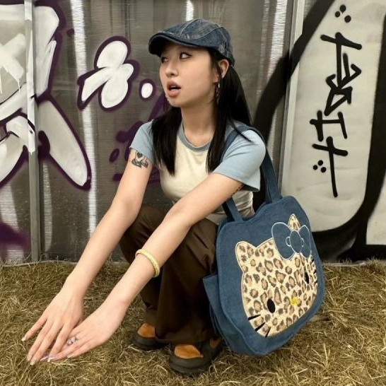 Camidy New เสือดาวพิมพ์ kitty Cat กระเป๋าสะพายผ้าใบ all-fit ความจุขนาดใหญ่ Tote bag
