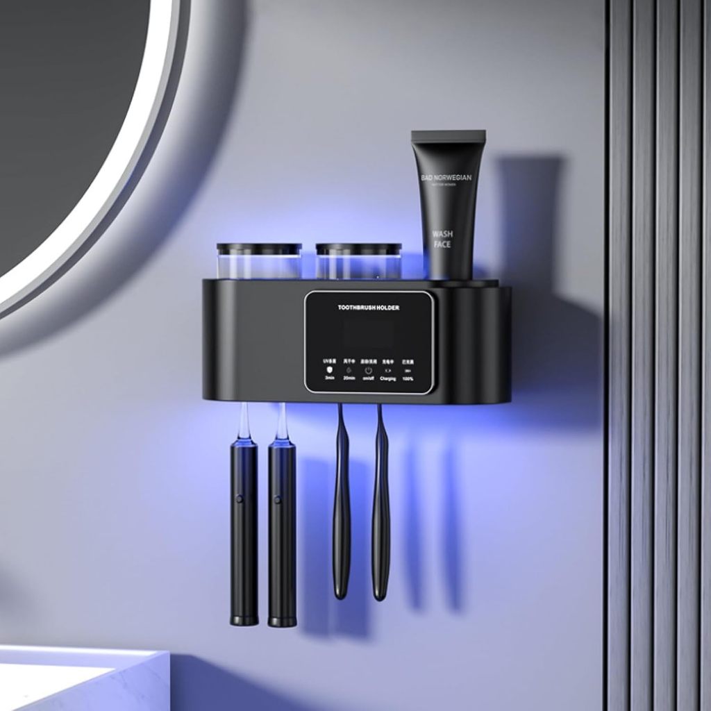 DDhome เครื่องฆ่าเชื้อแปรงสีฟันไฟฟ้า อัลตราไวโอเลต แบบติดผนัง ไม่ต้องเจาะรู สําหรับห้องน้ํา