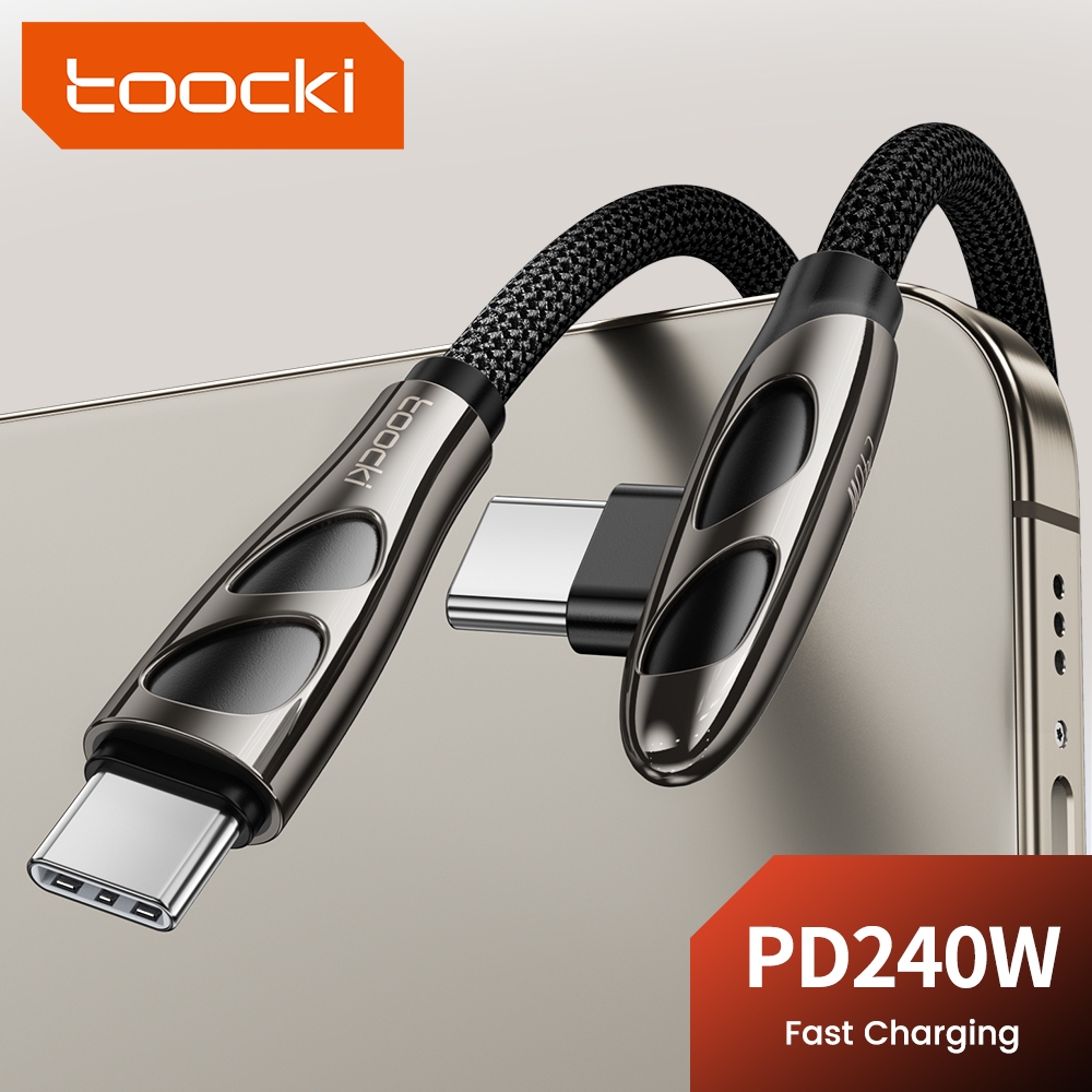 Toocki 240W Type C 90 องศาข้อศอกสายเคเบิลข้อมูล Fast Charging ประเภท C ถึง Type C ข้อมูลสาย PD3.1 สังกะสีอัลลอยด์เกมมือถือลวด