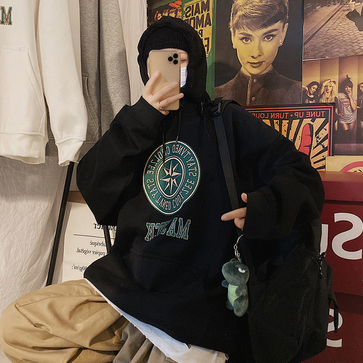 NZN เสื้อกันหนาวกํามะหยี่ฤดูหนาวผู้หญิงหลวมและหนาสไตล์ถนนแขนยาวมีฮู้ดด้านบน