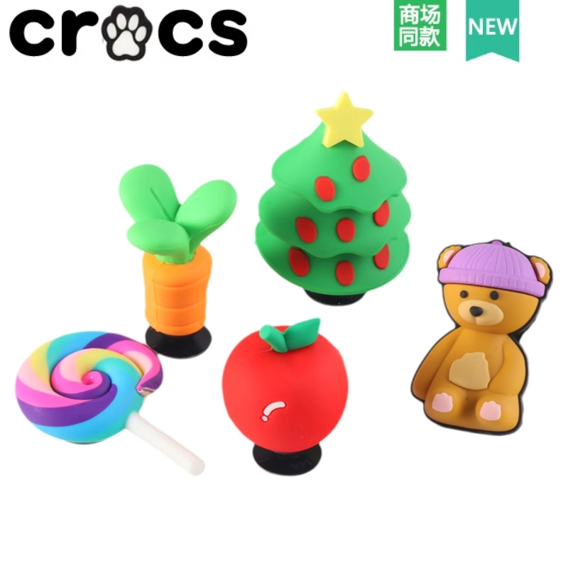 Crocs Hole รองเท้าอุปกรณ์เสริม crocs รองเท้าดอกไม้การ์ตูนน่ารักสามมิติ 3D ต้นคริสต์มาสคริสต์มาส Apple รองเท้าหัวเข็มขัด Zhibixing