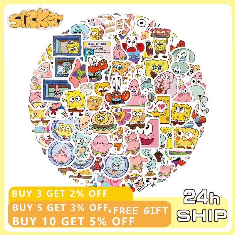 94 ชิ้น Kawaii SpongeBob SquarePants สติกเกอร์เคลื่อนไหวกระเป๋าเดินทางโน้ตบุ๊คสติกเกอร์กันน้ําของเล่นเด็ก