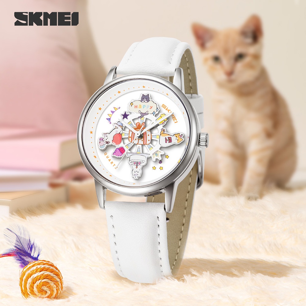 SKMEI สมี นาฬิกาแฟชั่นสไตล์ใหม่ ,นาฬิกาผู้หญิงกีฬากันน้ํา ,การ์ตูนน่ารักแมวนาฬิกาสร้างสรรค์