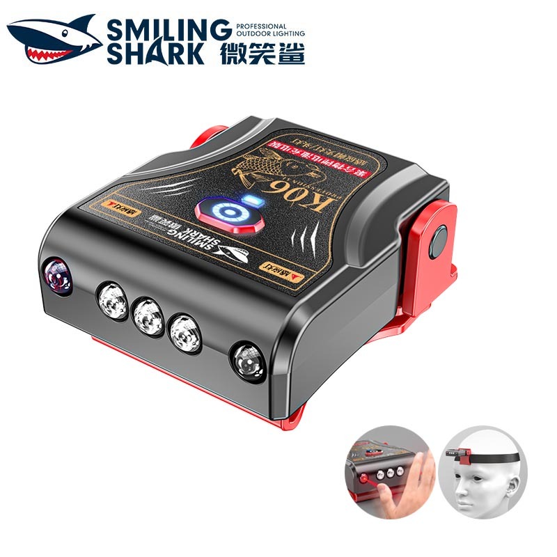 SmilingShark K06 ไฟฉายคาดหัว LED เซนเซอร์ 3 * ไฟหน้าแบบ LED แสงที่แข็งแกร่ง พร้อมคลิป ไฟฉายคาดหัว 3โหมด ชาร์จ USB ได้ ตัวบ่งชี้แบตเตอรี่ กันน้ำสำหรับการตั้งแคมป์เดินป่าตกปลาวิ่ง