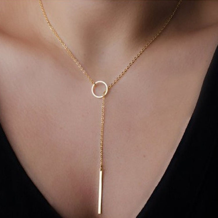 Lanxiu Punk แฟชั่นเครื่องประดับแหวนโลหะเรียบง่ายสร้อยคอสั้นสร้อยคอหญิง Clavicle Chain สร้อยคอ