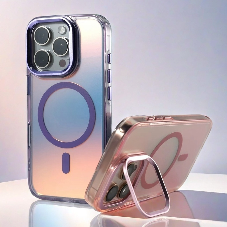 【Acrylic laser hard case/With Metal Bracket/Purple】เคส compatible for iphone 11 12 13 14 15 16 pro max case