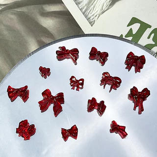 Rou Bao 50 ชิ้นเล็บผสมไวน์แดงโบว์หลายสไตล์ Girly 3D เรซิ่นเล็บ Art DIY Charms ตกแต่ง