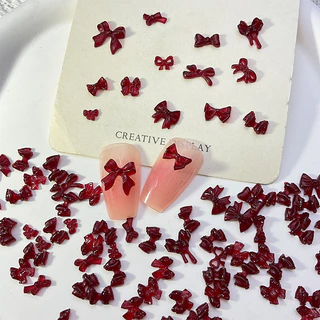 Rou Bao 50 ชิ้นเล็บผสมไวน์แดงโบว์หลายสไตล์ Girly 3D เรซิ่นเล็บ Art DIY Charms ตกแต่ง