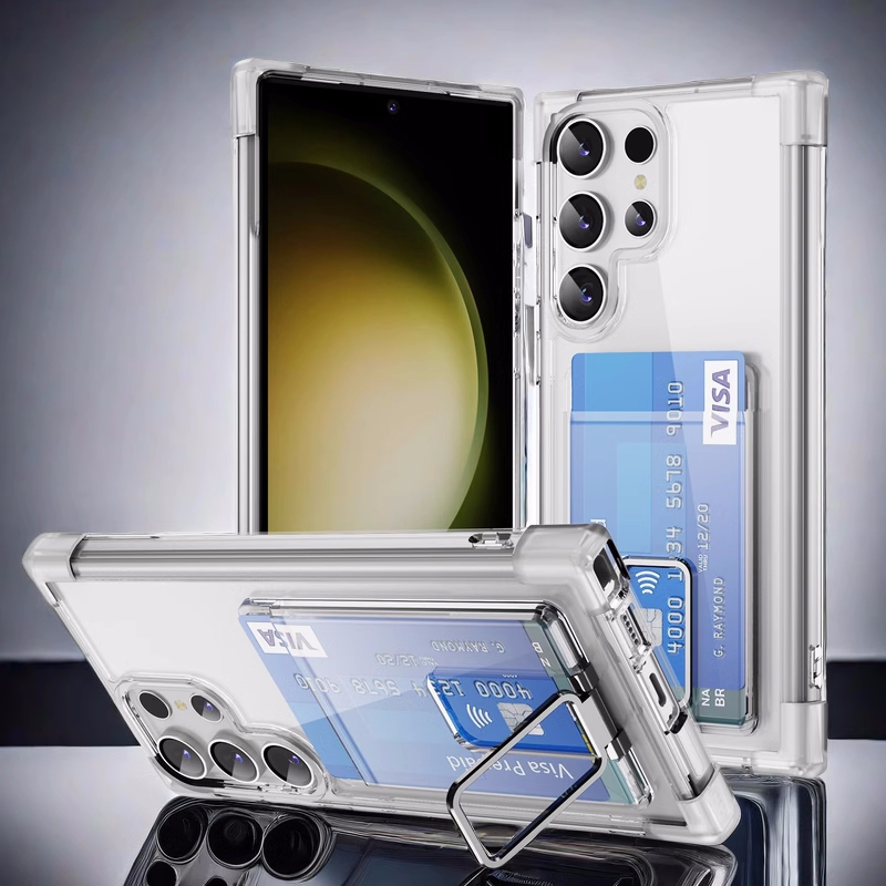 เคส PC + TPU โปร่งใสสําหรับ Samsung Galaxy S24 Ultra S23 เคสโทรศัพท์เต็มรูปแบบพิเศษพร้อมที่ใส่การ์ดปลอกกันกระแทก