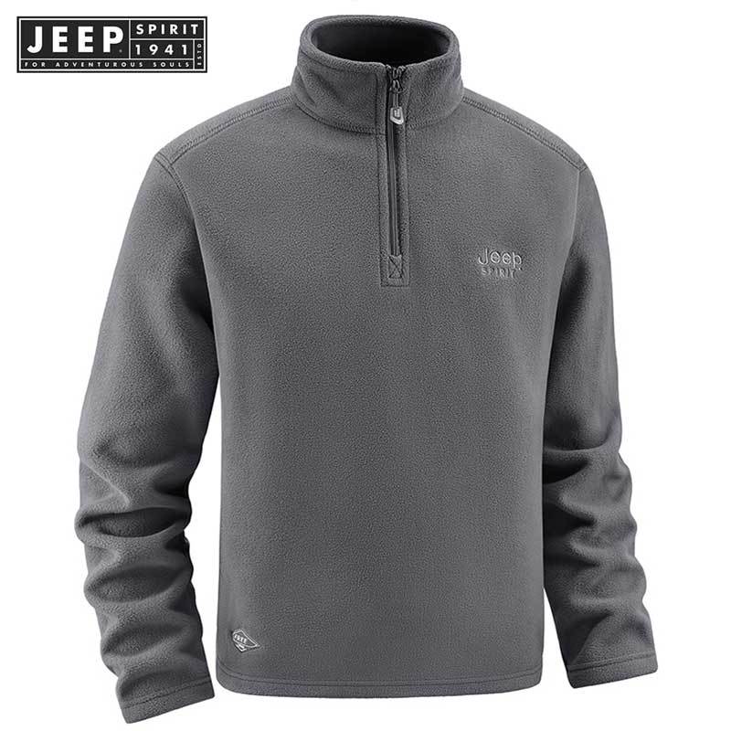 Jeep SPIRIT 1941 ESTD 2024 เสื้อแจ็คเก็ตผ้าฟลีซผู้ชายฤดูใบไม้ร่วงและฤดูหนาวใหม่พร้อมผ้าฟลีซยืนขึ้นปกและผ้าฟลีซเม็ดสั่น