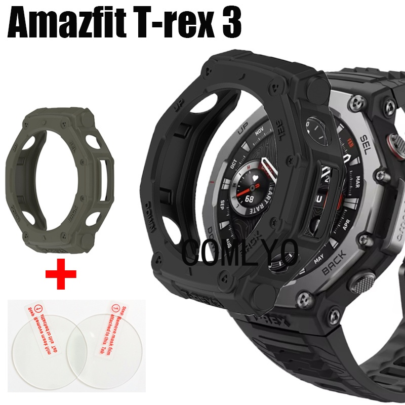 สําหรับ Amazfit T-REX 3 สมาร์ทนาฬิกากรณีป้องกันกันชน ทีพียู นุ่มครึ่งฝาครอบกระจกป้องกันหน้าจอฟิล์ม