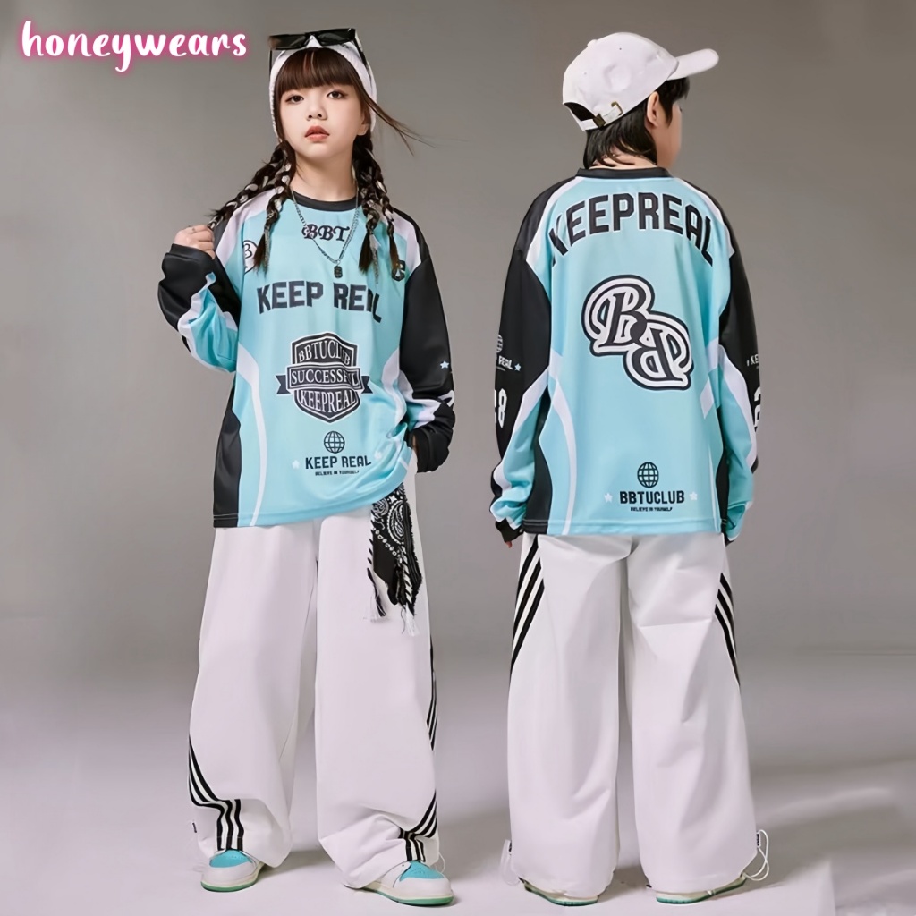 honeywears พร้อมส่ง เสื้อยืดแขนยาวเด็กแฟชั่น เสื้อผ้าลำลอง ฮิปฮอป ทรงหลวม ผ้านุ่ม สไตล์เกาหลี ฤดูร้อน ไซส์ 110-160