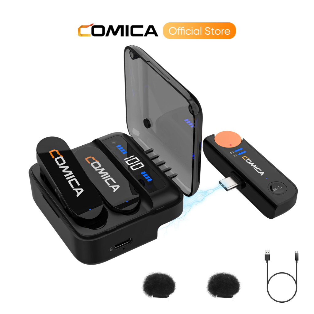 Comica Vimo S ไมโครโฟนไร้สายแบบหนีบเสื้อสําหรับ Android iPhone Osmo Action 3 พร้อมระบบตัดเสียงรบกวน, Plug and Play ไมโครโฟนไร้สายขนาดกะทัดรัดสําหรับสมาร์ทโฟนพีซี