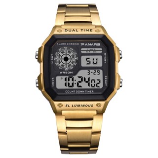 SYNOKE นาฬิกาผู้ชายสายโลหะนาฬิกาอิเล็กทรอนิกส์ดิจิตอลกันน้ำส…