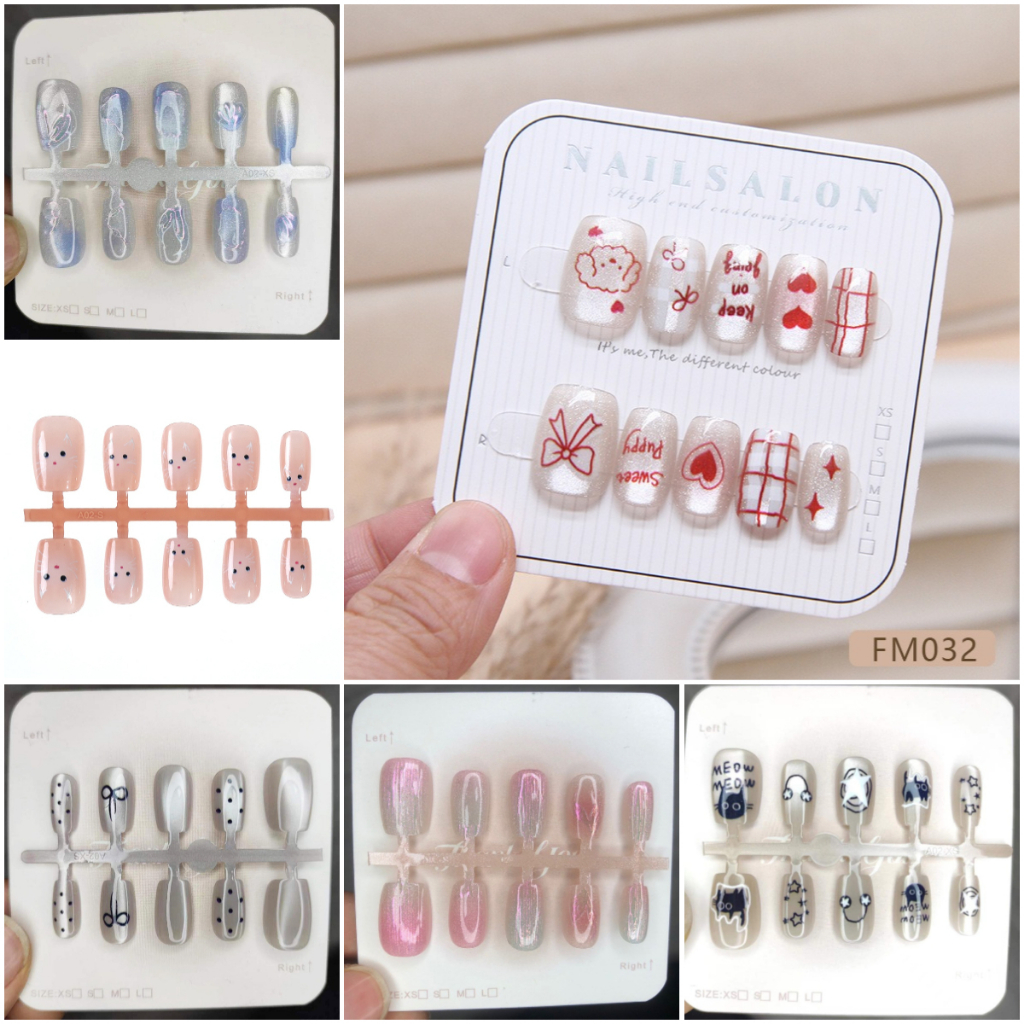 เล ็ บปลอมตาแมว 10 ชิ ้ น มีลวดลายและสไตล ์ หลากหลาย