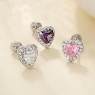 1 ชิ้น G23 ต่างหูเหล็กไทเทเนียมต่างหูคริสตัลหัวใจผู้หญิงหรูหราเครื่องประดับ