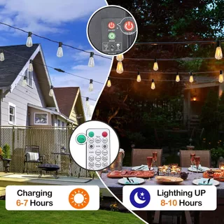Powdeom ไฟโซล่าแต่งสวน โซล่าเซลล์ ST38ไฟวินเทจLED หลอดแอลอีดี ขั้ว กันน้ำLEDไฟโซล่าเซลล์ ไฟตกแต่งสวน ไฟระย้าโซล่าเซลล์