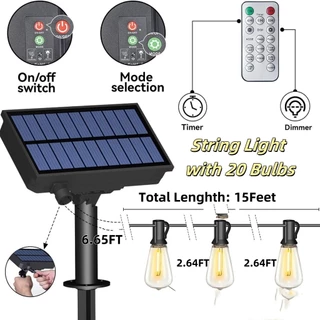 Powdeom ไฟโซล่าแต่งสวน โซล่าเซลล์ ST38ไฟวินเทจLED หลอดแอลอีดี ขั้ว กันน้ำLEDไฟโซล่าเซลล์ ไฟตกแต่งสวน ไฟระย้าโซล่าเซลล์