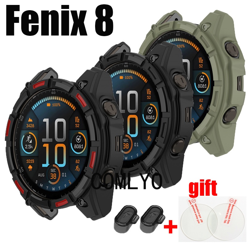 สําหรับ Garmin Fenix 8 51MM 47MM กรณีสมาร์ทวอท์ชกันชนป้องกัน TPU นุ่มครึ่งฝาครอบกระจกป้องกันหน้าจอฟิล์ม