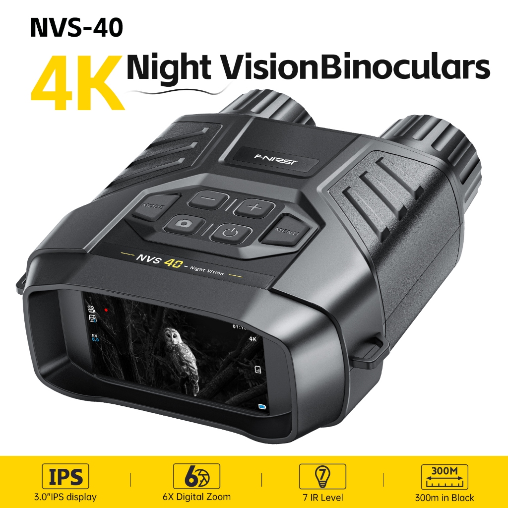 Fnirsi NVS-40 กล้องโทรทรรศน์ 4K HD กล้องส่องทางไกล Night Vision Goggles 6X ซูมดิจิตอล 300 M การล่าสั