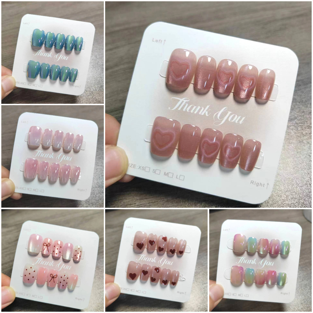 แฮนด์เมด 10 ชิ้นของการออกแบบตาแมวเล็บปลอมในขนาดที่แตกต่างกันการออกแบบที่สวยงามและหนาขึ้นด้วยกาวเยลลี่
