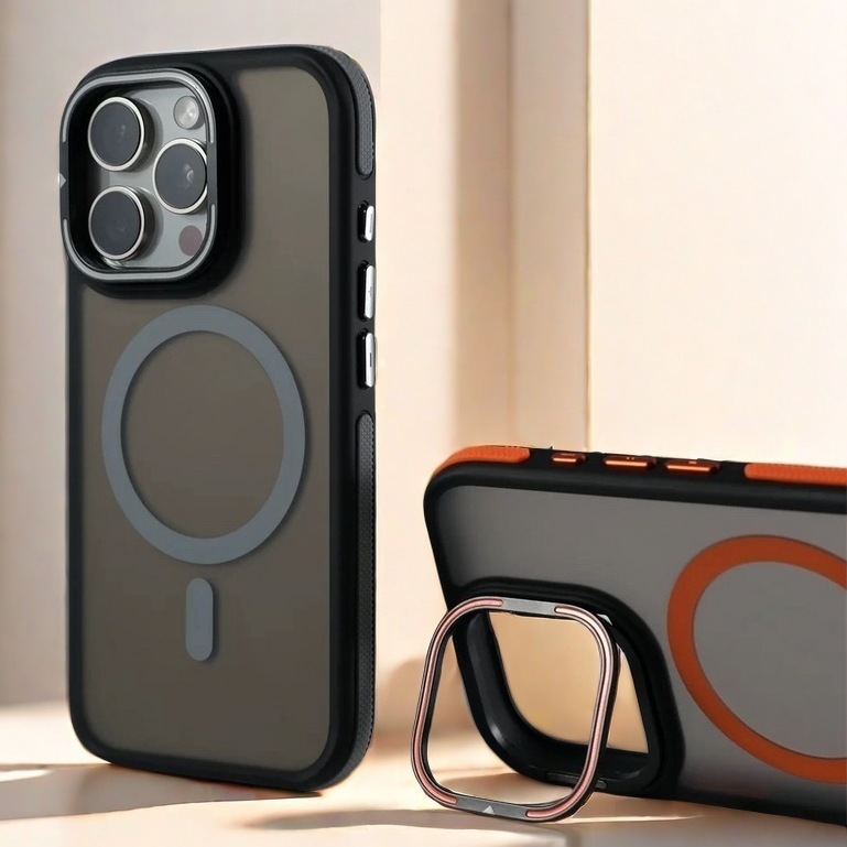 【Skin-friendly/With Metal Bracket/Matte acrylic hard case/Orange】เคส compatible for iPhone 11 12 13 14 15 16 pro max case