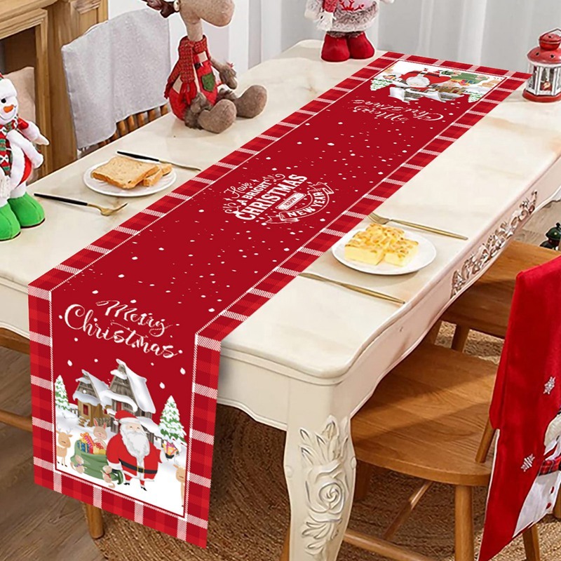 183*33 ซม.ผ้าลินินการ์ตูน Santa รูปแบบคริสต์มาสตาราง Runner สีแดง Buffalo ลายสก๊อตหิมะฉากตารางแบนเนอร์ทนทาน Dinning ตารางตกแต่ง Merry Christmas สําหรับ Home 2024