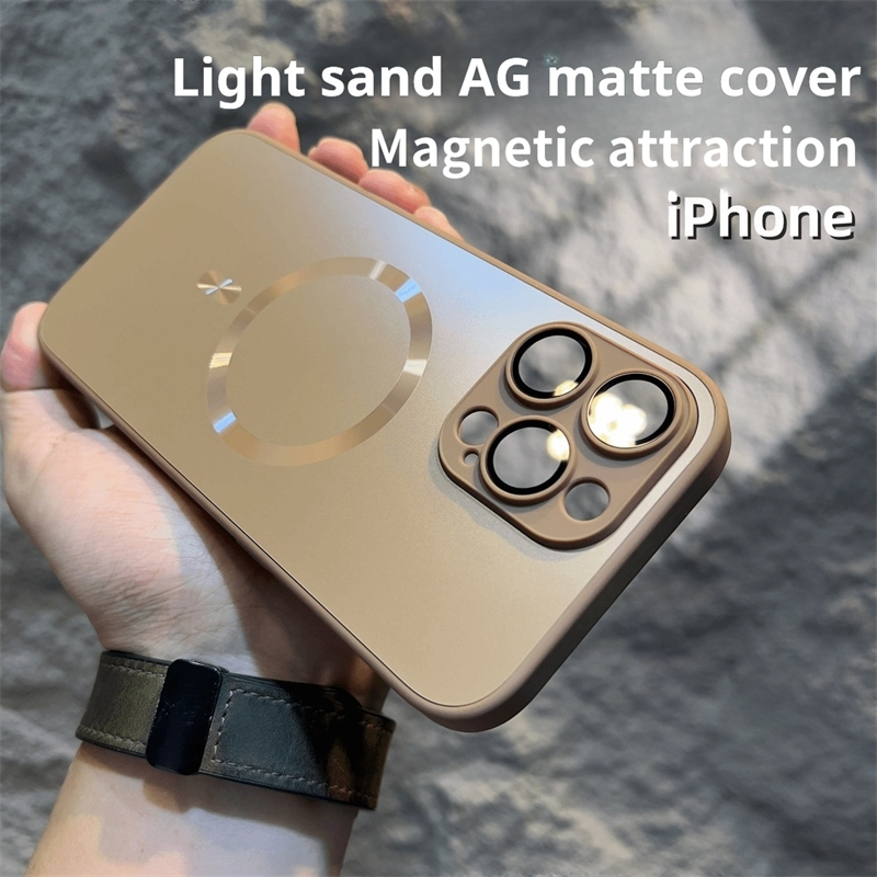 มีโลโก้Luxury Ag Desert Titanium Gold อะคริลิคแม่เหล็กดูด Matte เคสโทรศัพท์ iPhone 16 15 14 13 12 11 Pro Max Plus กันกระแทกพร้อมเคสป้องกันกล้องคลุมทั้งหมด