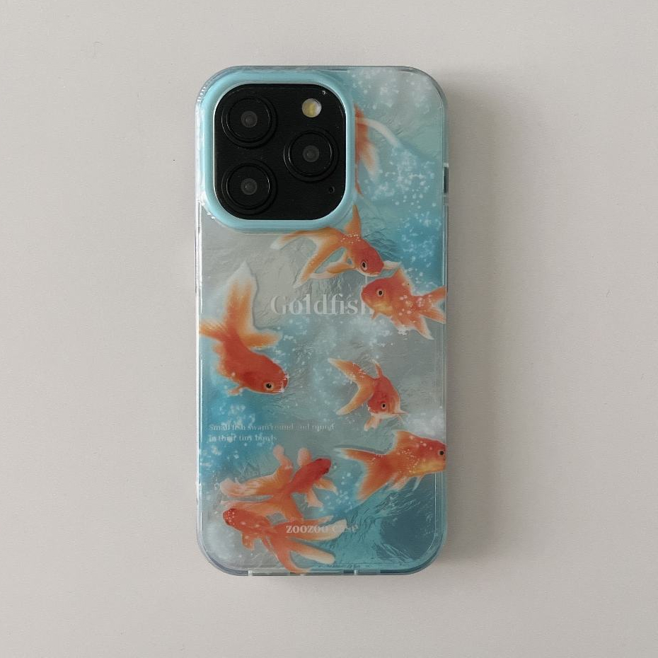 มงคล INS Ripple Texture Lucky Goldfish เคสคุณภาพสูงสําหรับ iPhone 15 14 13 11 Pro Max Plus ฝาหลังสําหรับ 12 Pro Max