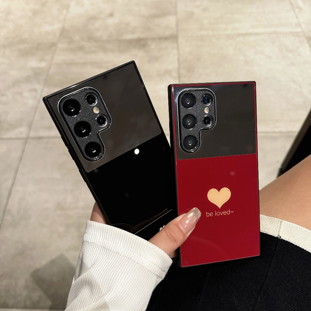 กระจก แฟชั่น เส้น LOVE beloved Love เคส Samsung Galaxy S25 Ultra S25 Plus S25 S24 Ultra S24 Plus S24 S23 Ultra S23 Plus S23 S22Ultra S22Plus S22 S21Ultra S21+ S21FE Case เคสโทรศัพท์ใหม่ ป้องกันการตก เคสมือถือซัมซุง